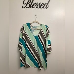 Roaman's Teal and Black Striped Blouse